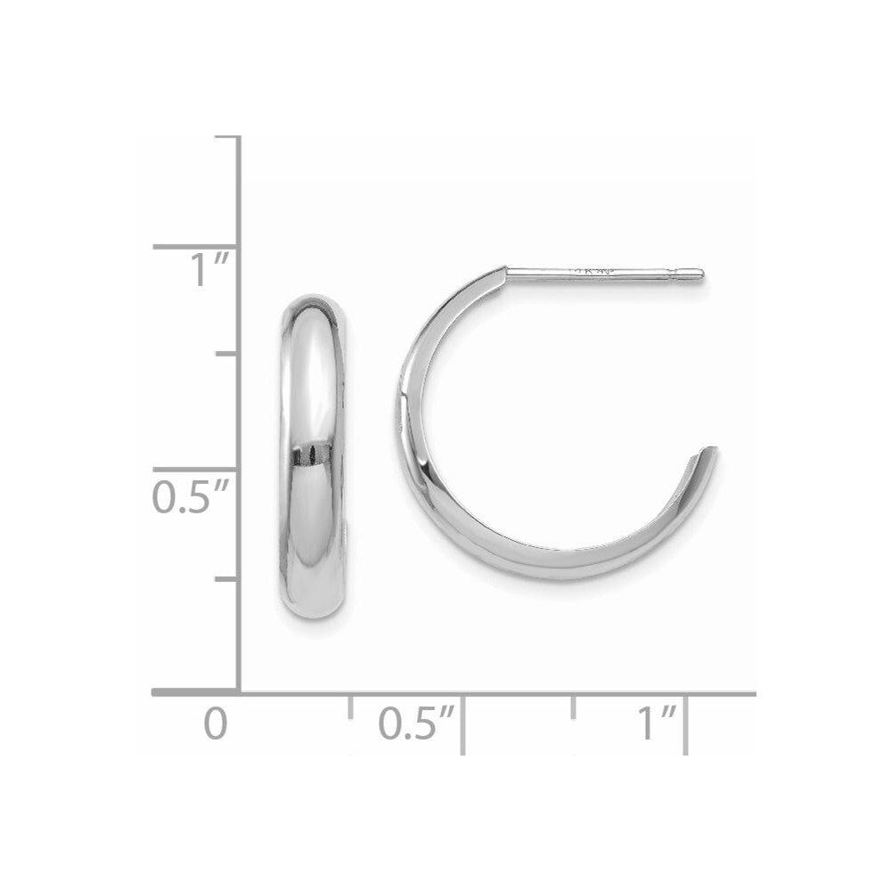 14k White Gold Polished 3.5mm J-Hoop Earrings Gift for Women