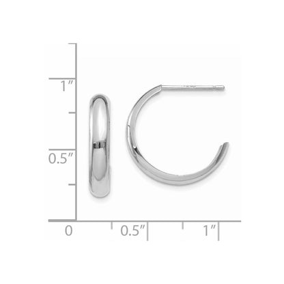 14k White Gold Polished 3.5mm J-Hoop Earrings Gift for Women