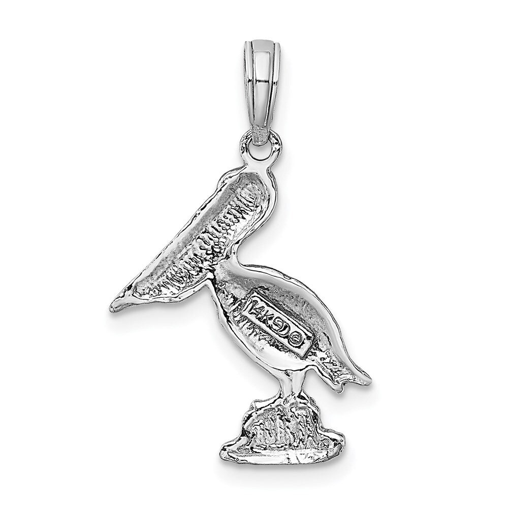 14k White Gold Standing Pelican Charm Pendant for Women