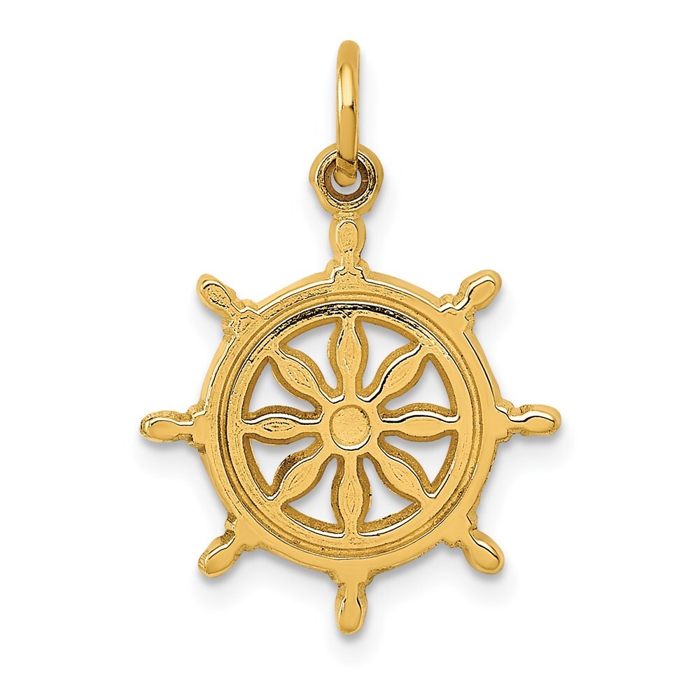 14k Yellow Gold Ships Wheel Charm Pendant for Women
