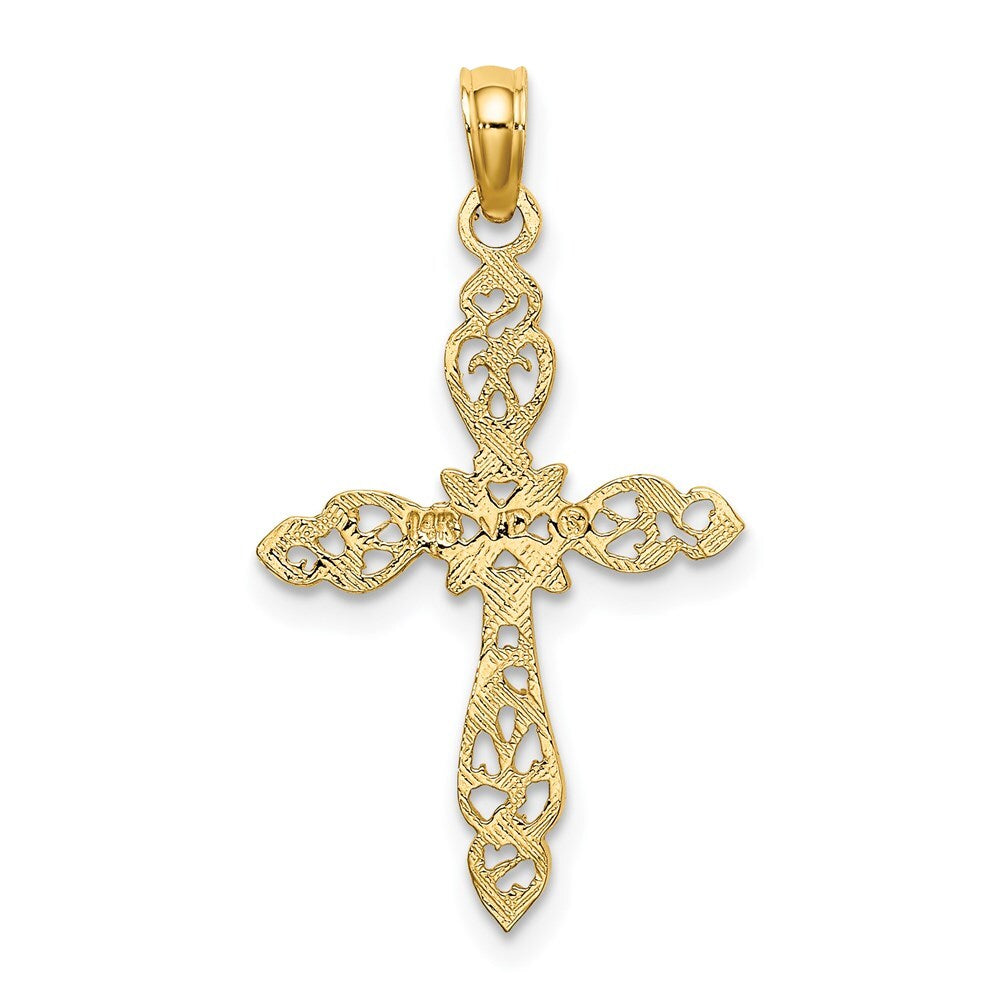 14k Yellow Gold Polished and Cut-Out Cross Charm Pendant for Women