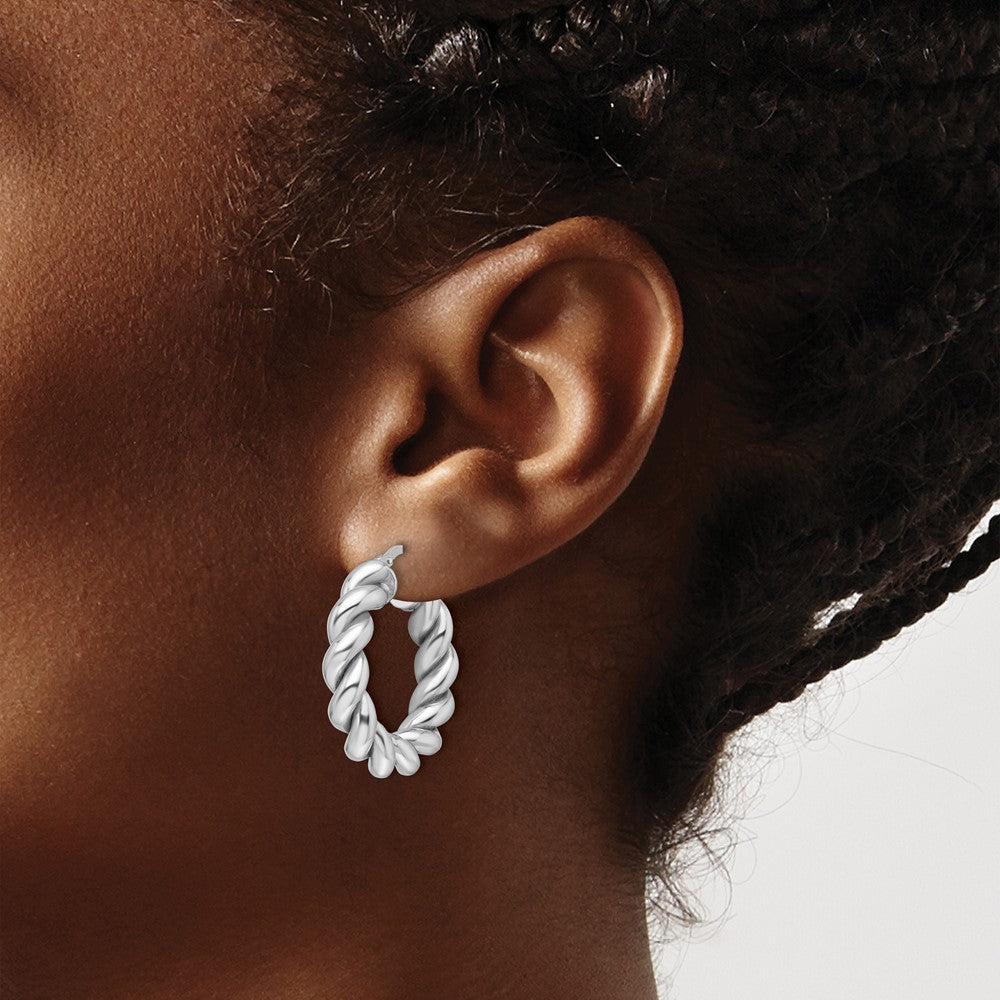 Sterling Silver Rhod-plated Polished 5.25mm Hollow Twisted Hoop Earrings
