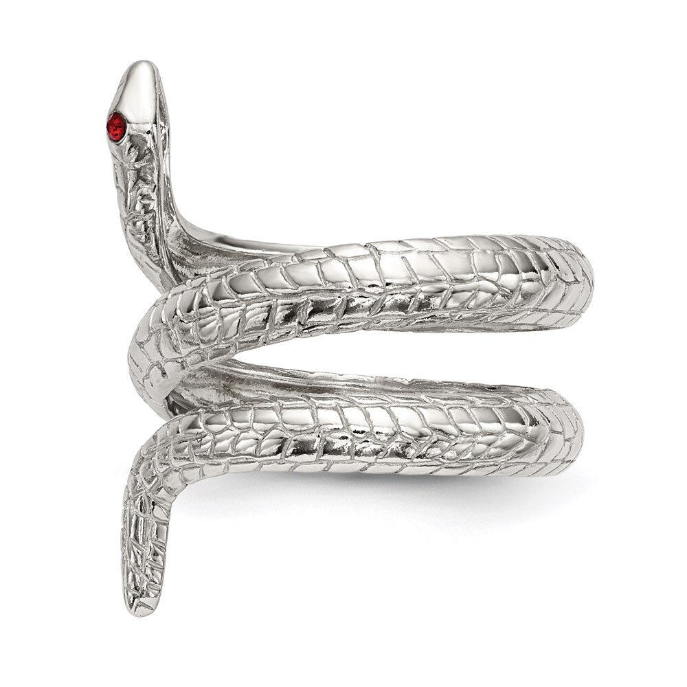 Sterling Silver Red Eye Crystal Snake Ring Size 6