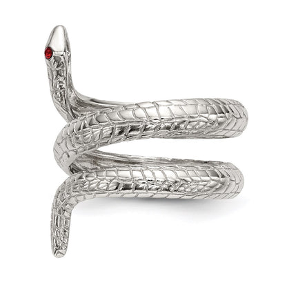 Sterling Silver Red Eye Crystal Snake Ring Size 6