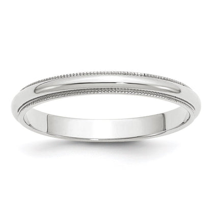 14k White Gold 3mm Milgrain Half Round Wedding Band Size 6
