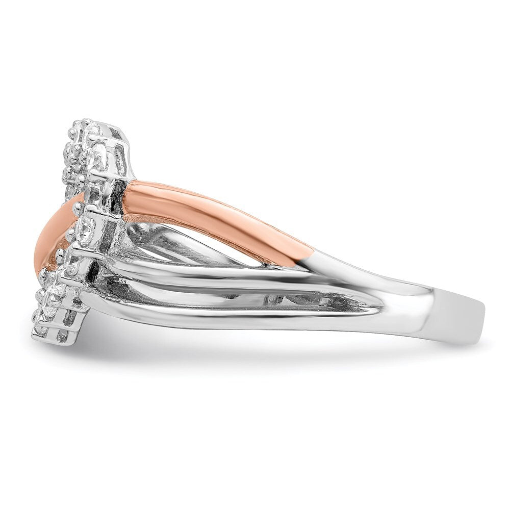 Sterling Silver and Vermeil Polished Cubic Zirconia Heart Ring Size 8