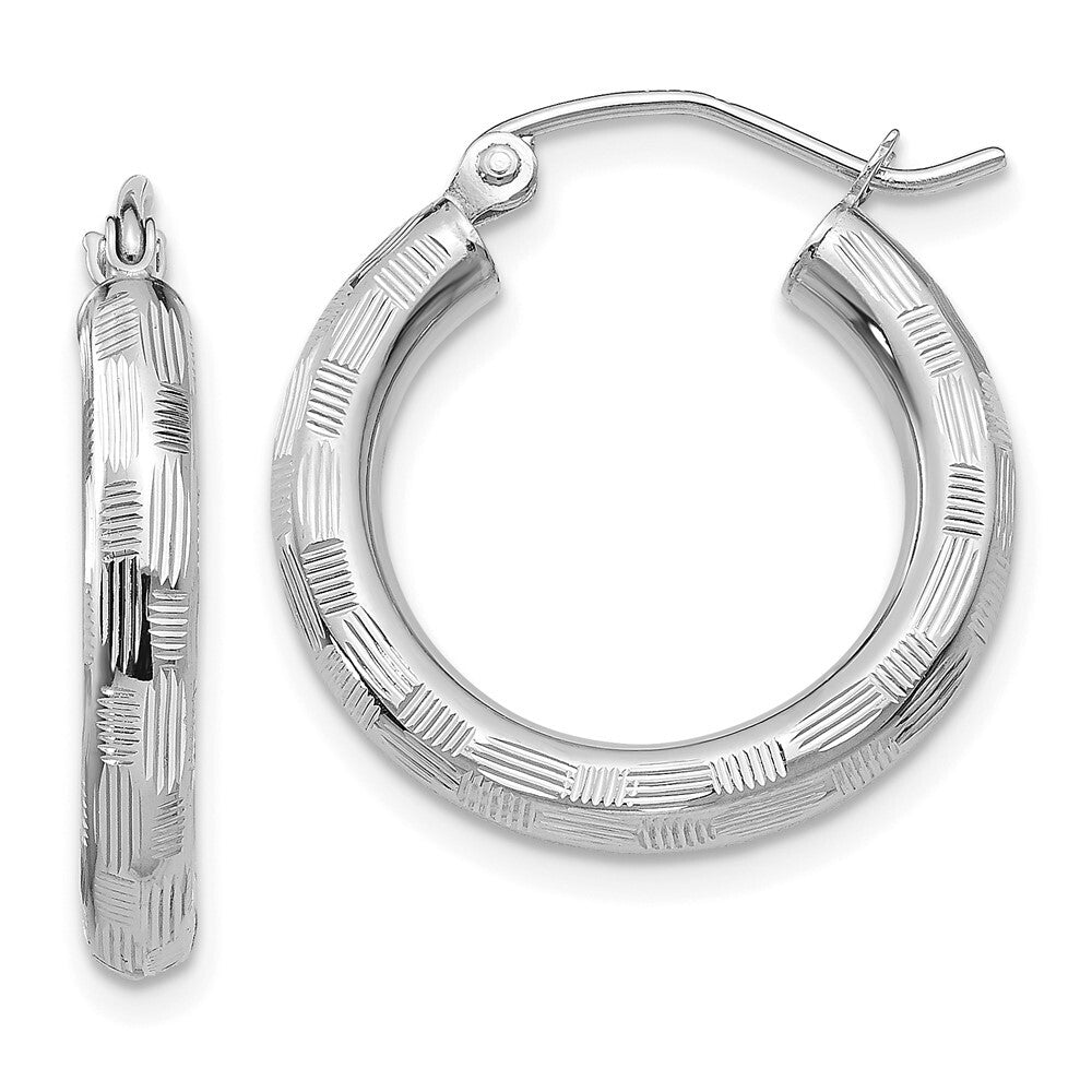 14k White Gold Diamond-cut Hoop Earrings Gift for Women