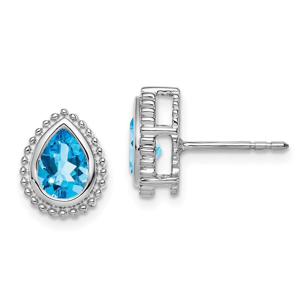 14k White Gold Pear Blue Topaz Stud Earrings