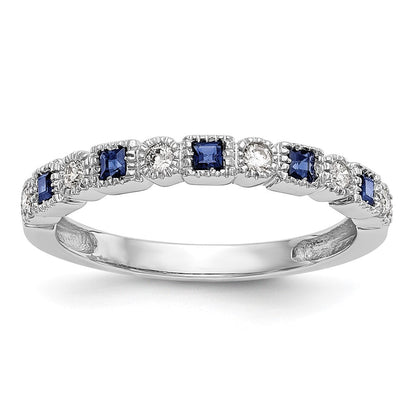 14k White Gold 1/10 carat Diamond and Blue Sapphire Complete Band Size 7