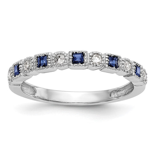 14k White Gold 1/10 carat Diamond and Blue Sapphire Complete Band Size 7