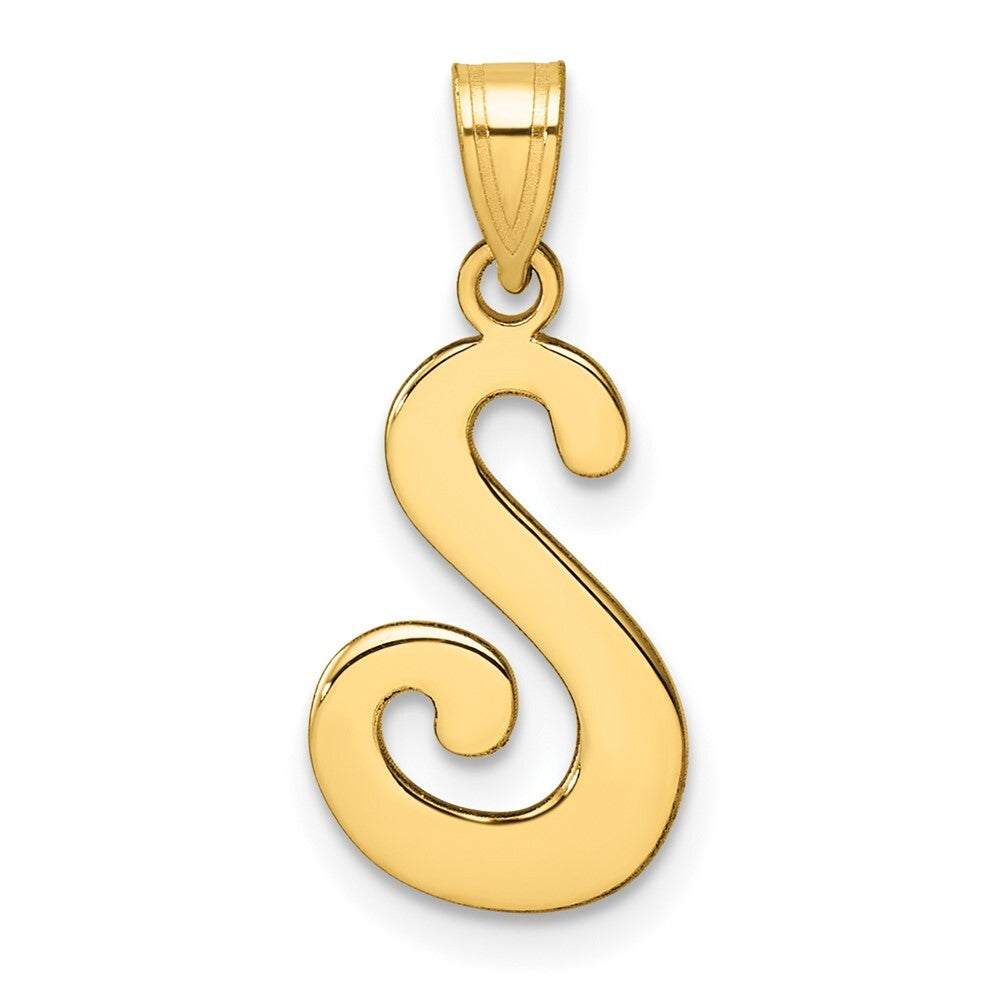 14k Yellow Gold Script Letter S Initial Pendant for Women
