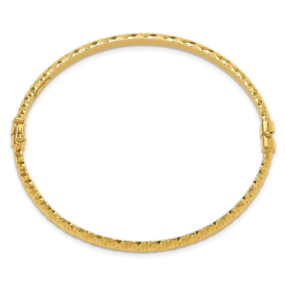 Sterling Silver Polished Gold-tone Textured Hinged Bangle Bracelet