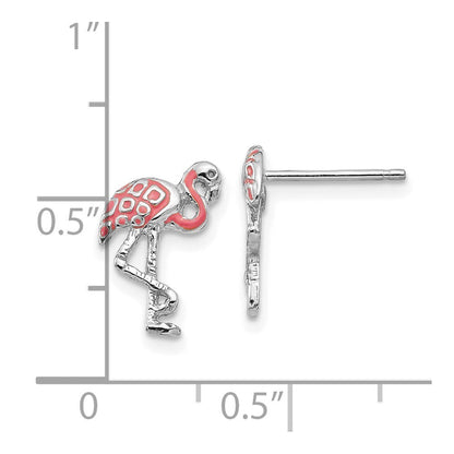 14K White Gold Pink Enameled Flamingo Stud Earrings Gift for Women