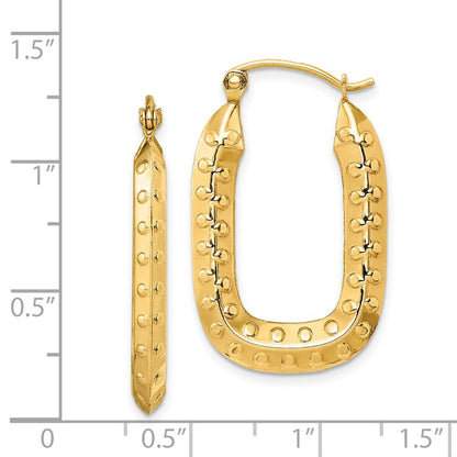 14k Yellow Gold Polished Textured Rectangle Hoop Earrings Gift for Women