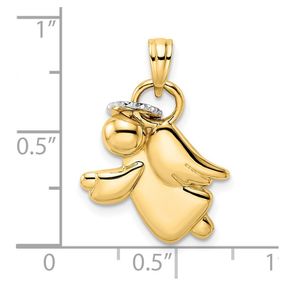 14k Yellow Gold & White Rhodium Diamond-Cut Halo on Angel Pendant
