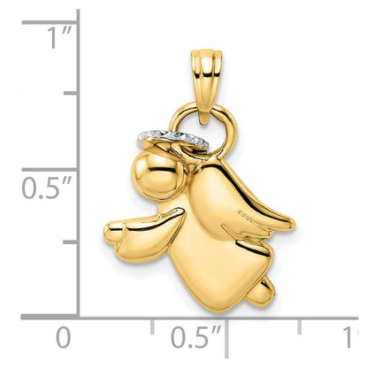 14k Yellow Gold & White Rhodium Diamond-Cut Halo on Angel Pendant