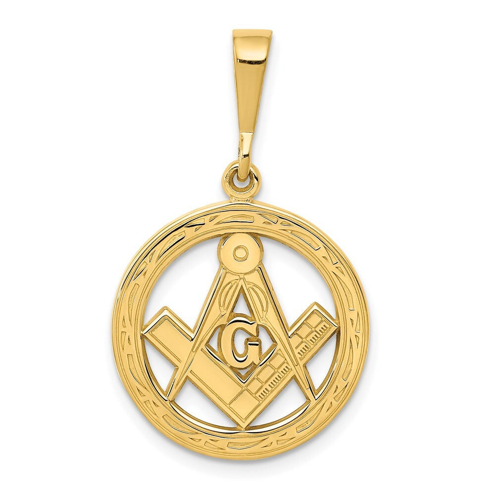 14k Yellow Gold Polished and Textured Masonic Symbol Pendant for Women