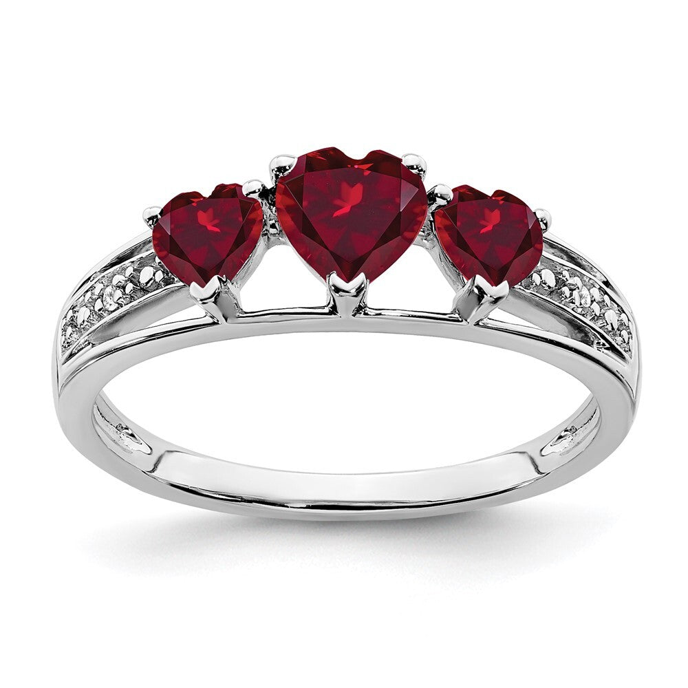 14k White Gold Cr. Ruby and Diamond Heart Ring Size 7