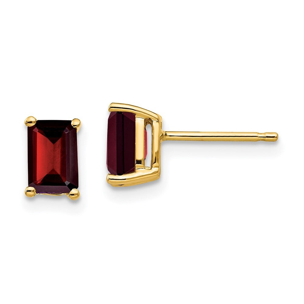 14k Yellow Gold 6x4mm Emerald Cut Garnet Stud Earrings Gift for Women