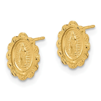 14k Yellow Gold Diamond Cut Miraculous Medal Earrings