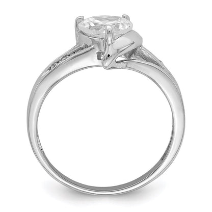 Sterling Silver Rhodium Plated Cubic Zirconia Heart Ring Size 6