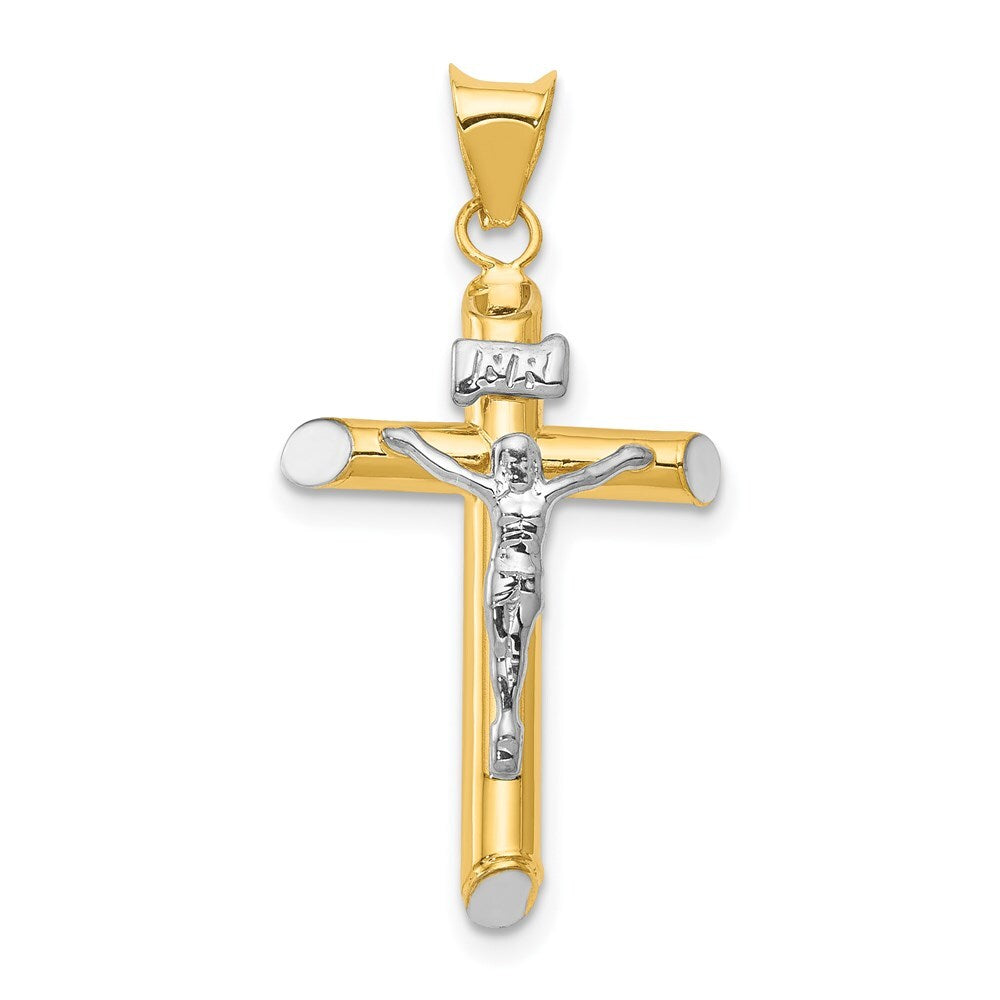 14k Two-tone Gold Rhodium Inri Crucifix Pendant for Women