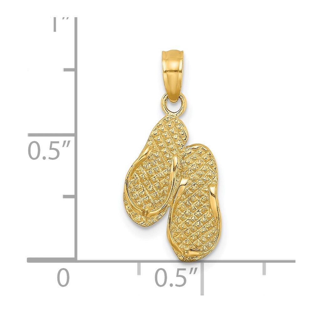 14k Yellow Gold 3D MYRTLE BEACH Flip-Flops Charm Pendant for Women