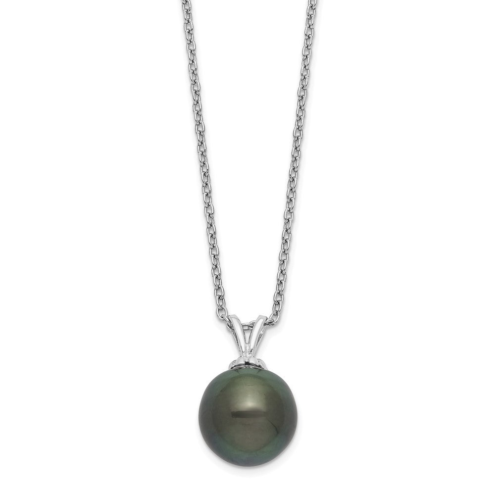 Sterling Silver 9-10mm Black Teardrop Tahitian Cultured Pearl 17" Necklace