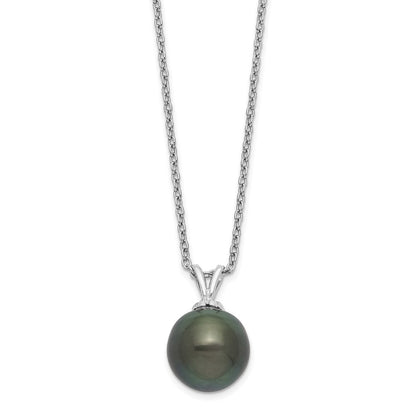 Sterling Silver 9-10mm Black Teardrop Tahitian Cultured Pearl 17" Necklace