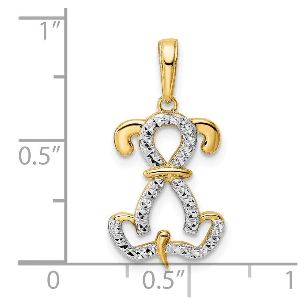 14k Yellow Gold and White Rhodium Diamond-cut Sitting Puppy Pendant for Women