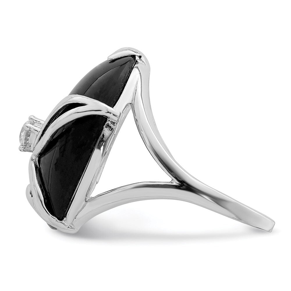 Sterling Silver Rhodium-plated Onyx and Cubic Zirconia Ring Size 6