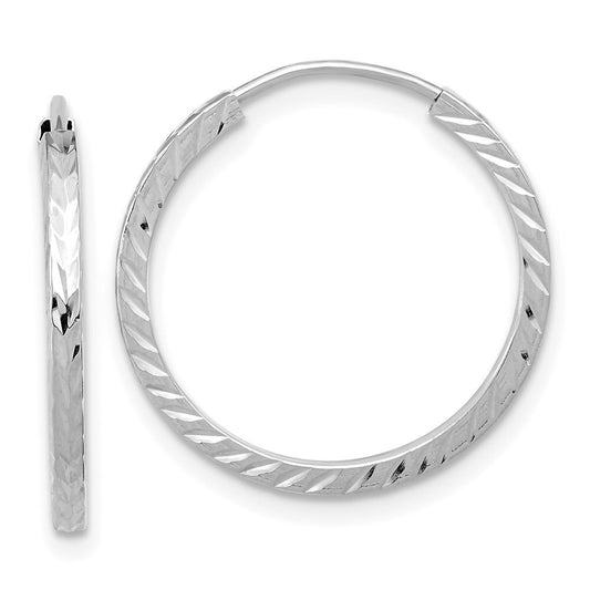 14k White Gold Diamond-cut Square Tube Endless Hoop Earrings Gift for Women