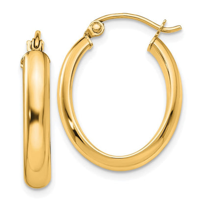 14k Yellow Gold Polished 3.75mm Oval Tube Hoop Earrings Gift for Women
