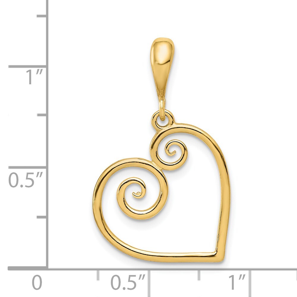14k Yellow Gold Polished Swirl Heart Pendant for Women