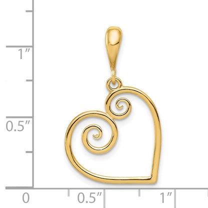 14k Yellow Gold Polished Swirl Heart Pendant for Women