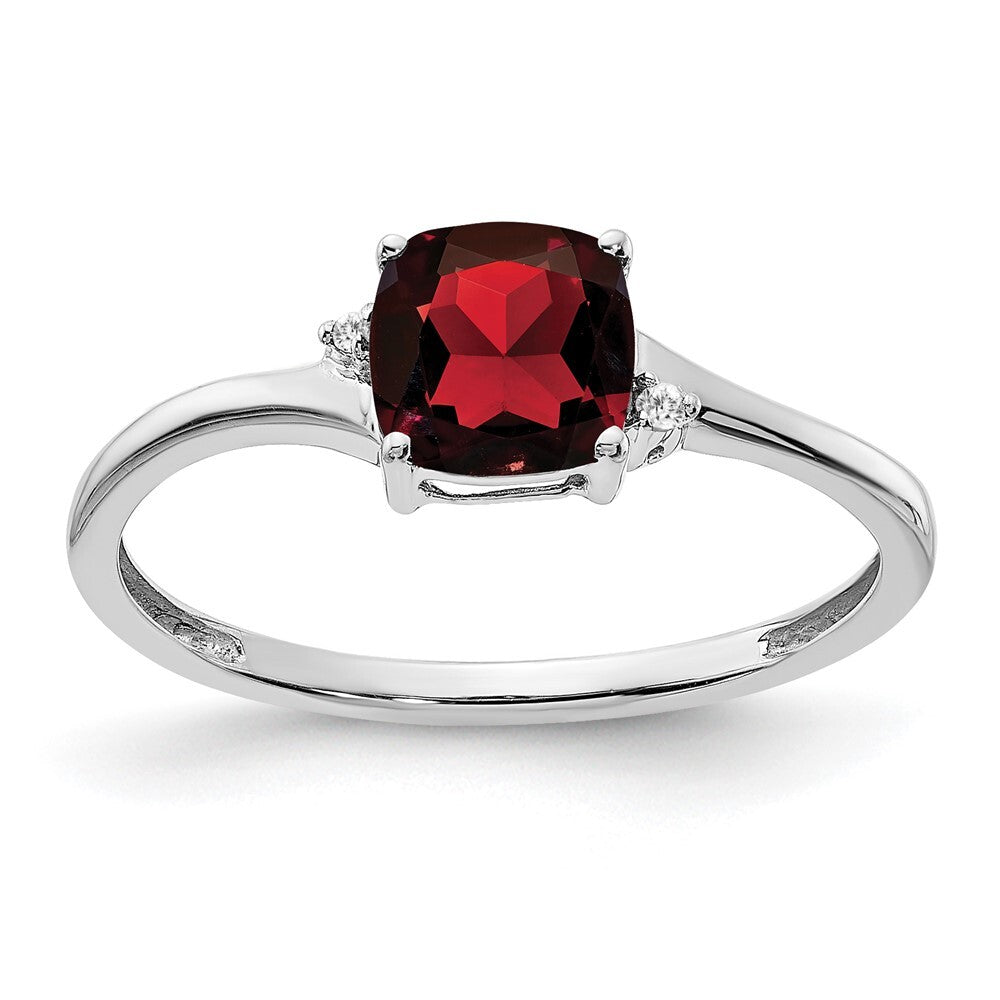 Sterling Silver Rhodium-plated Garnet and Diamond Ring Size 7