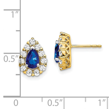 14k Yellow Gold Pear Sapphire and Diamond Halo Stud Earrings
