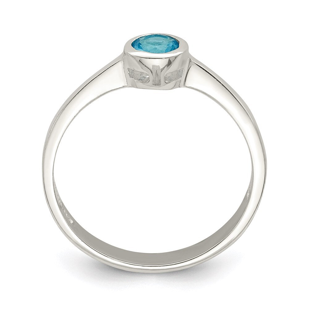 Sterling Silver Light Blue Round Bezel Cubic Zirconia Ring Size 8