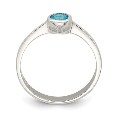 Sterling Silver Light Blue Round Bezel Cubic Zirconia Ring Size 8