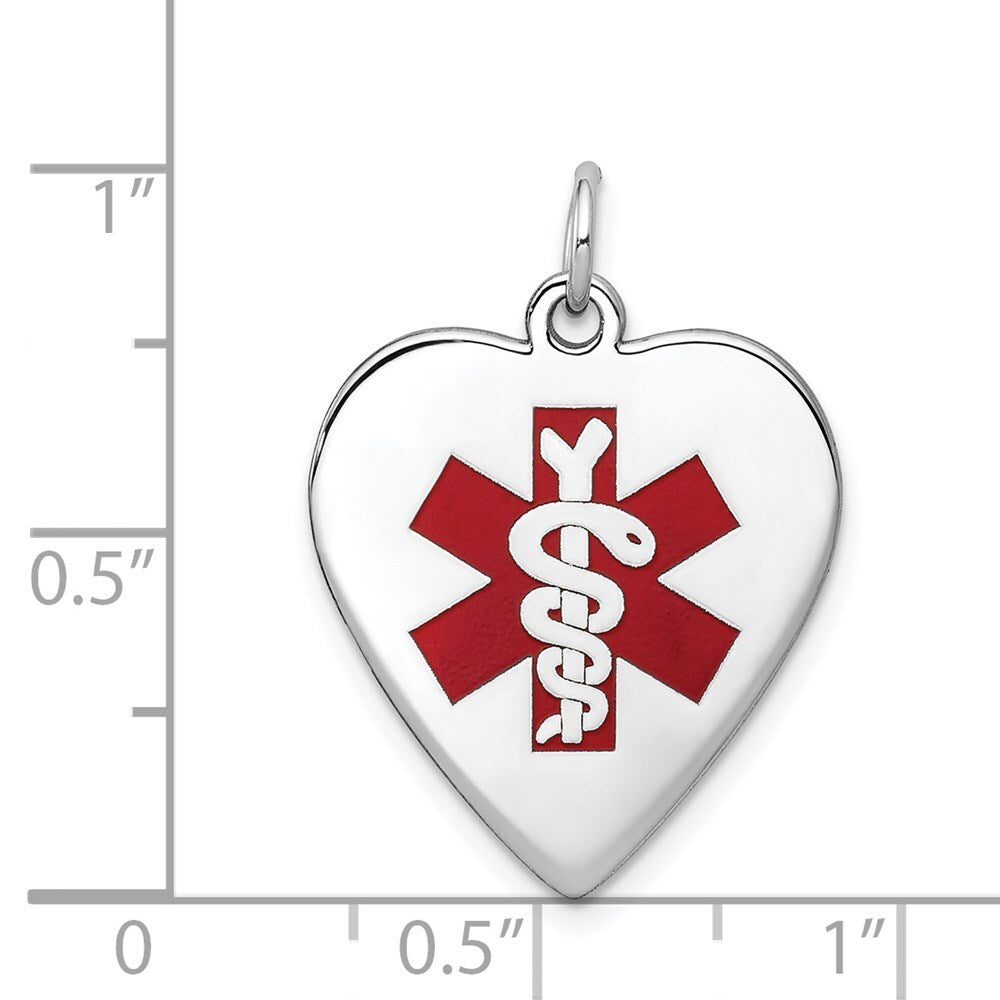 14k White Gold Heart-Shaped Enameled Medical Jewelry Pendant for Women