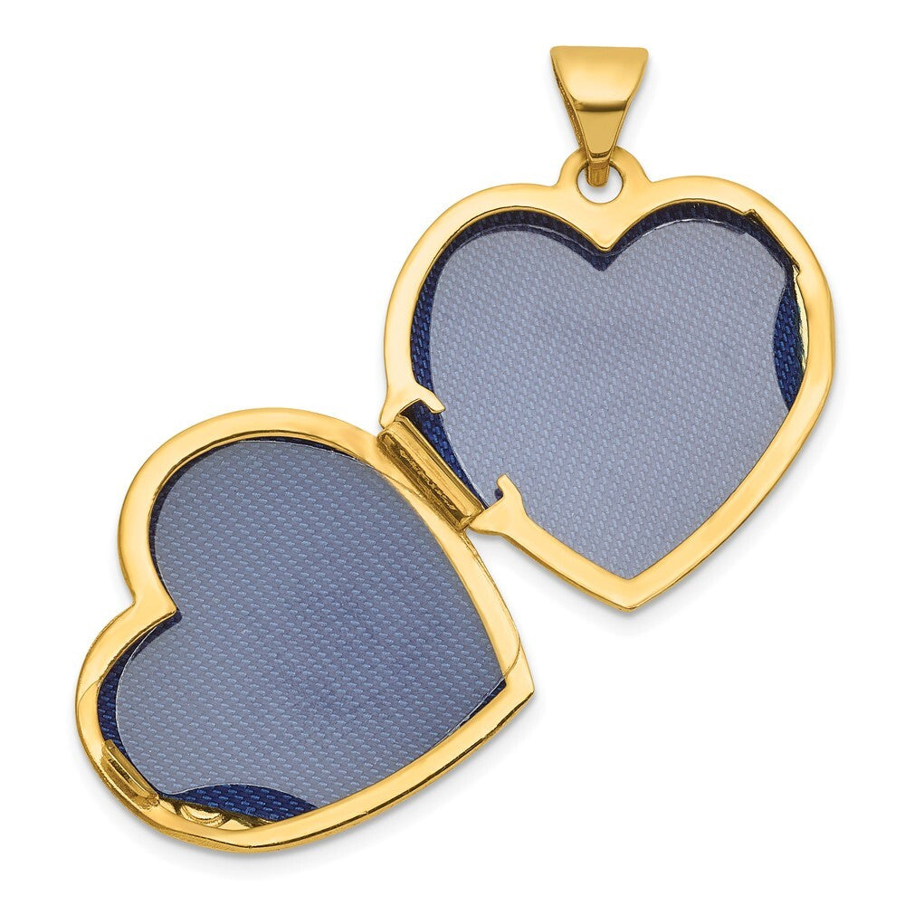 14k Yellow Gold Polished Blue Fabric Open Cross 18mm Heart Locket for Women