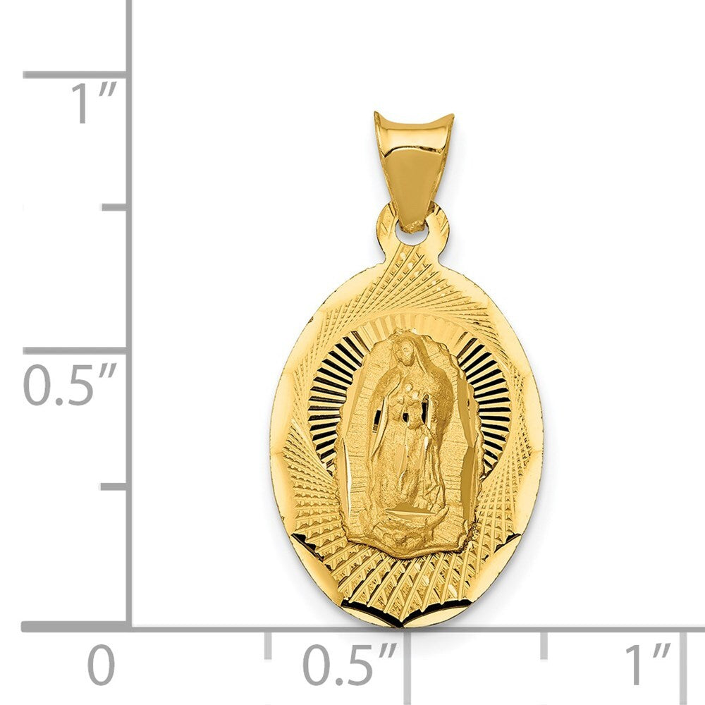 14k Yellow Gold Polished Diamond-Cut Lady Of Guadalupe Oval Pendant for Women