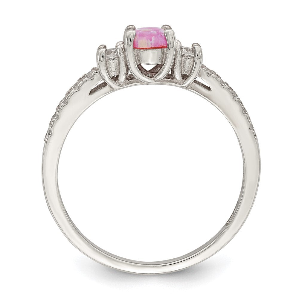 Sterling Silver Rose-tone Created Pink Opal and Cubic Zirconia Ring Size 7