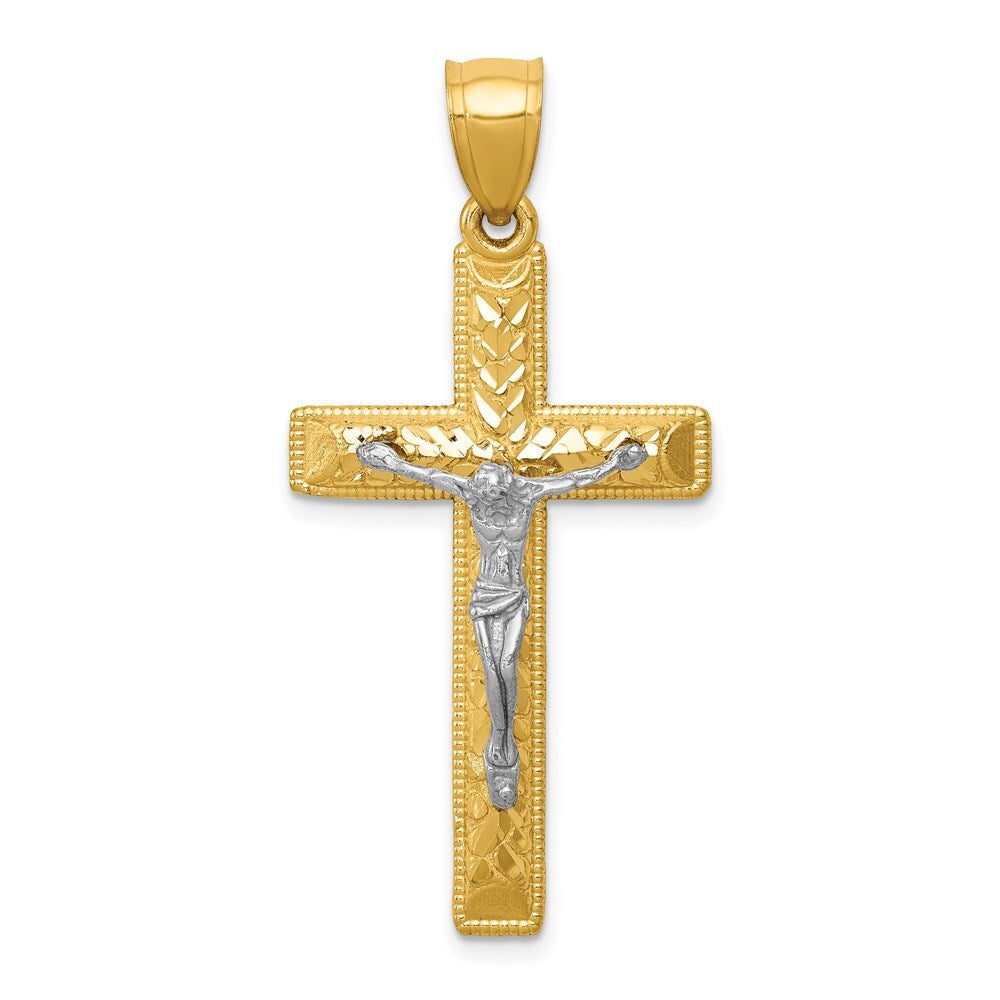 14k Two-tone Gold Diamond Cut Crucifix Pendant for Women