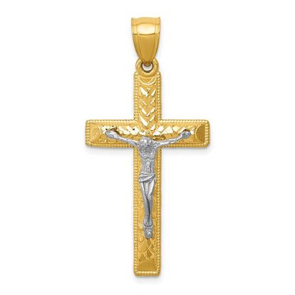 14k Two-tone Gold Diamond Cut Crucifix Pendant for Women