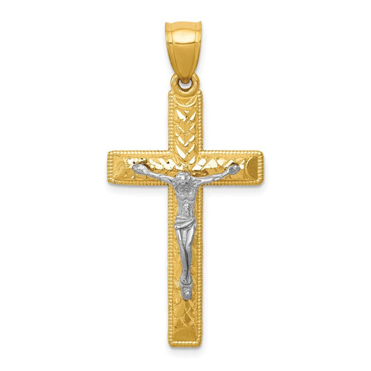 14k Two-tone Gold Diamond Cut Crucifix Pendant for Women
