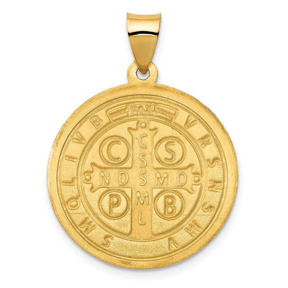 14k Yellow Gold Polished/Satin St. Benedict Reversible Hollow Medal