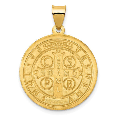 14k Yellow Gold Polished/Satin St. Benedict Reversible Hollow Medal