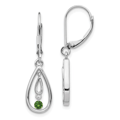 14k White Gold Green Diamond Leverback Drop & Dangle Earrings