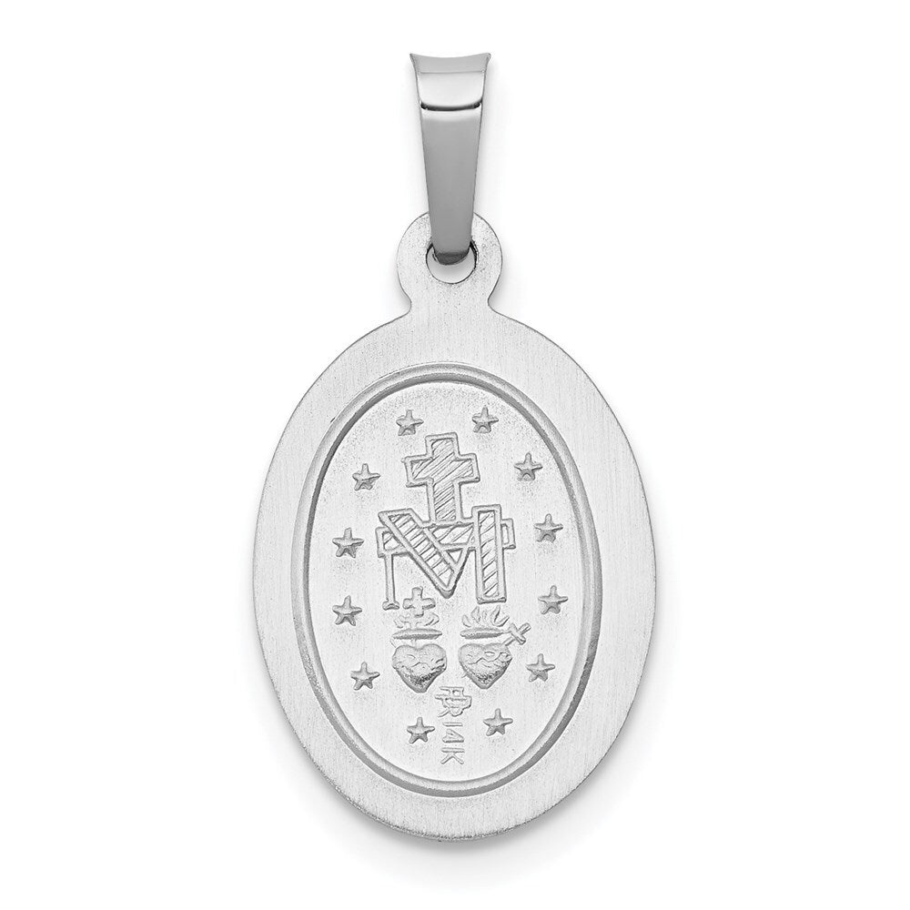 14k White Gold Polished/Satin Miraculous Medal Hollow Pendant for Women